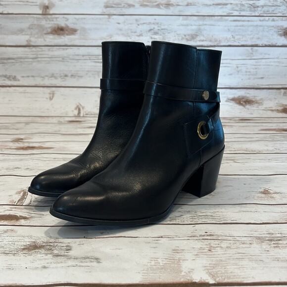 Anne Klein Black Leather Heeled Boots - Picture 2 of 12